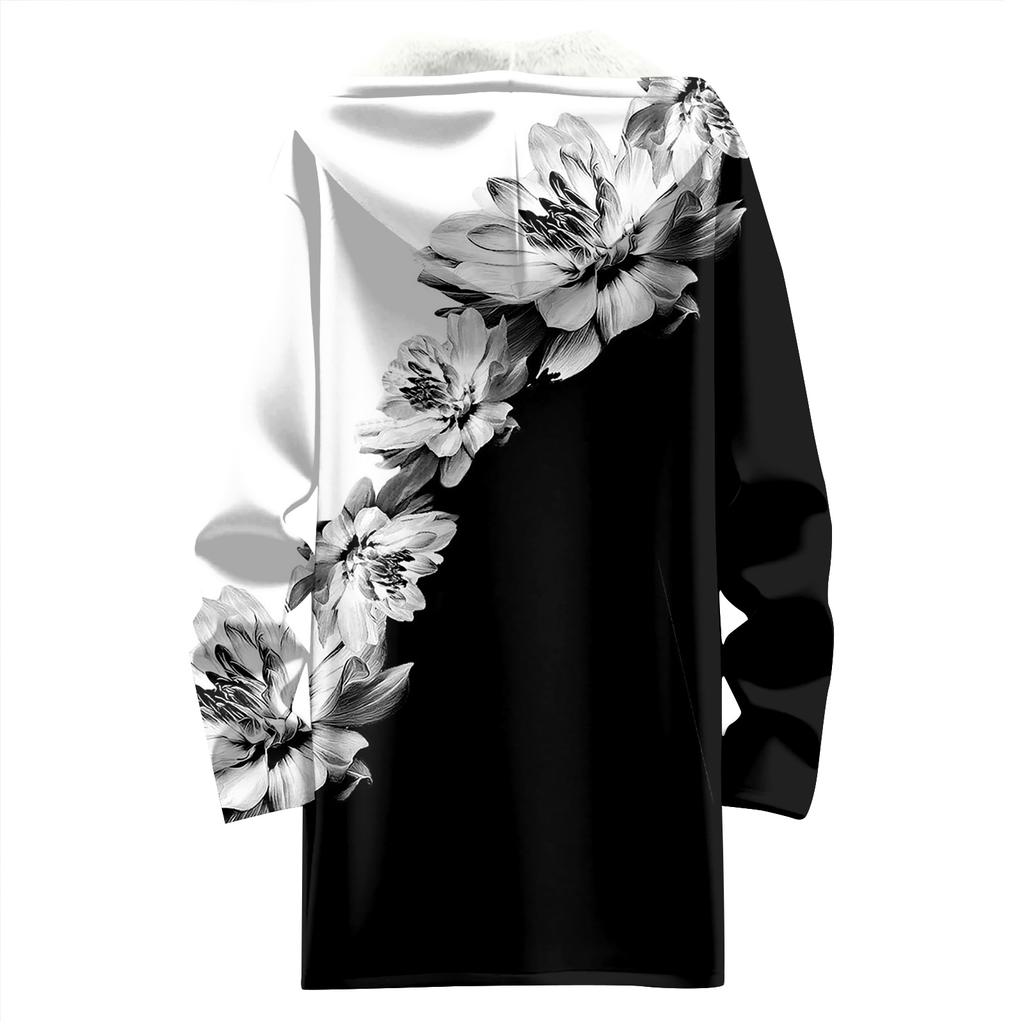 Dámská módní volná fleecová mikina s kapucí a zipem s gradientním potiskem