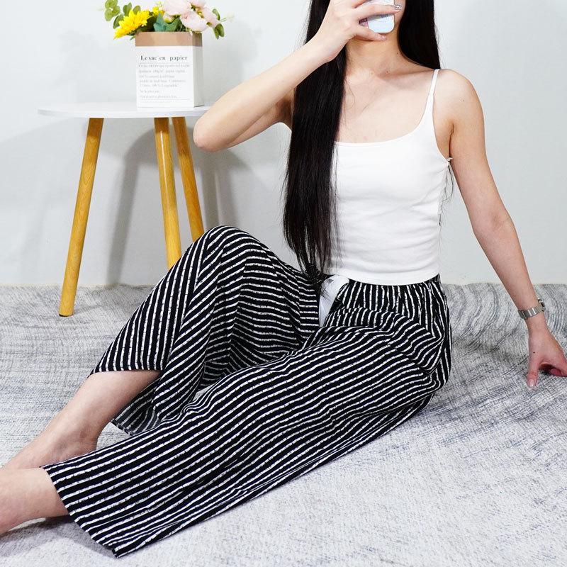 Women's Summer Cotton Silk Nine-Point Wide-Leg Pajama Pants - Plus Size, Loose, Breathable, Cooling, Ideal for Beach and Air Conditioning Comfort