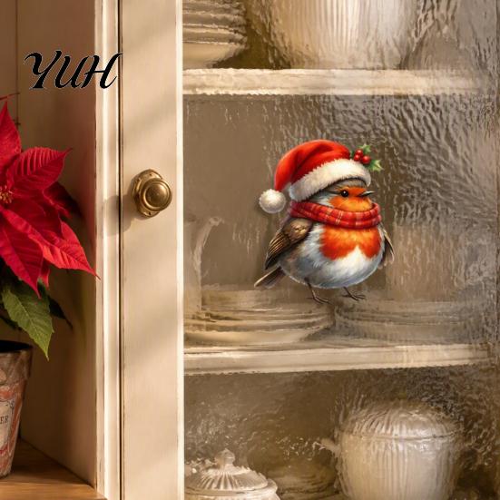 DIY Holiday Home Accents Christmas Bird Static Window Stickers, Cute Decorative Clings, PVC Waterproof Glass Stickers for Murals Windows And
