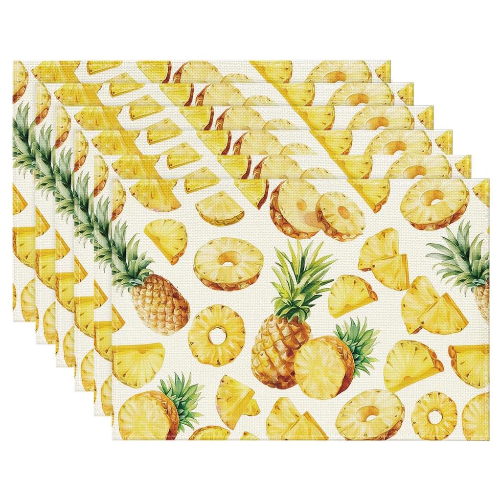 4/6 Piezas Manteles de Mesa de Verano con Fruta de Piña, Adiciones de Comedor para Festividades de Primavera Estacionales para Decoración de Cocina 12X18 Pulgadas