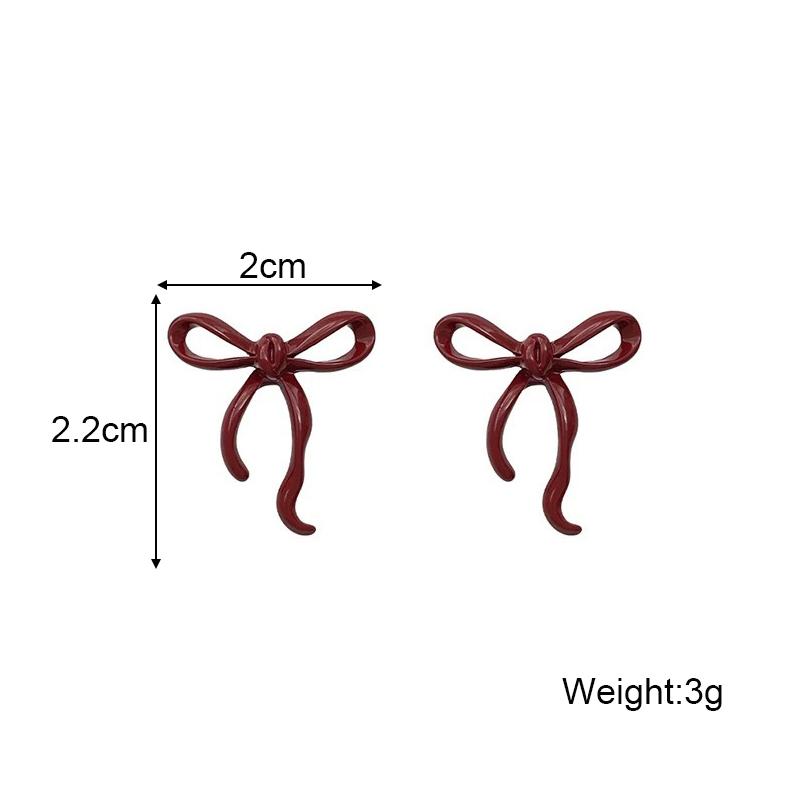 New Trend Irregular Bowknot Women's Stud Earrings Wine Red Enamel Hollow Knots Small Earrings Vintage Cute Ear Jewelry