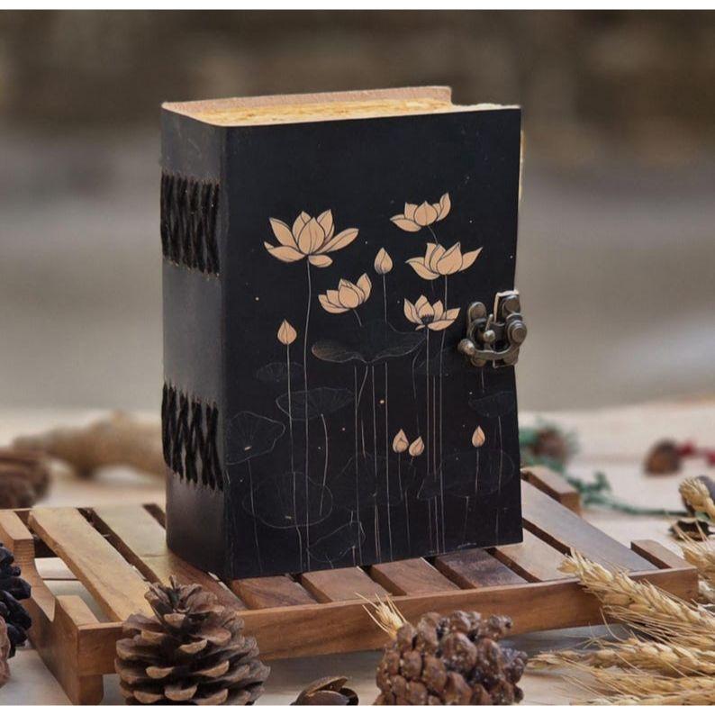 Leather Journal Handmade Notebook | Floral Sketchbook | Writing Journal | Vintage Diary with Lock