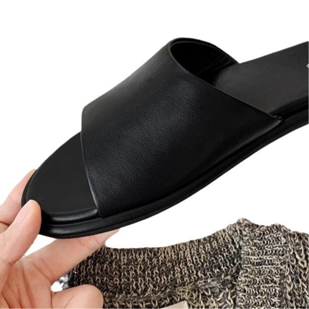 Grape Mother Same Style~ Comfortable Sheepskin Versatile Flat Bottom Row Style One Word Slippers Women's Wear 2025 Summer New