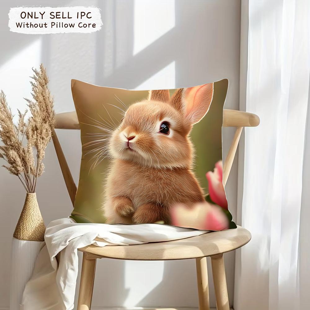 Cute Rabbit Cushion Cover Soft Plush Fabric Double-Sided Printed Sofa Cushion Cover For All Seasons Home Decor Gift