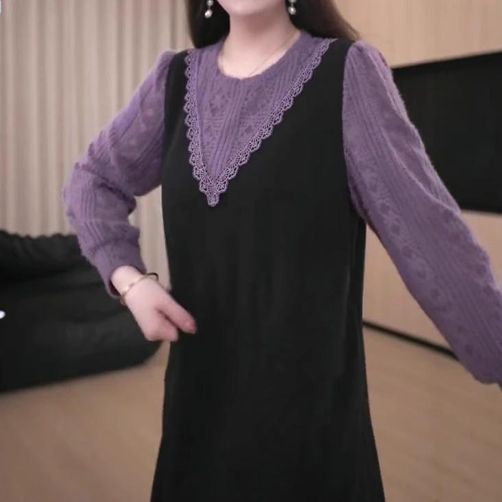 Spring Lace Plus Size Slimming Dress for Middle-Aged Women - Influencer Style