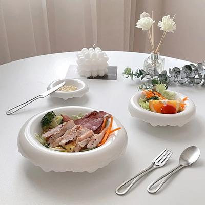 Weißer Keramikteller Rund Frühstücksteller Dessertschale Obstteller Salatschüssel Westliche Pastateller Snacktablett Obstschale