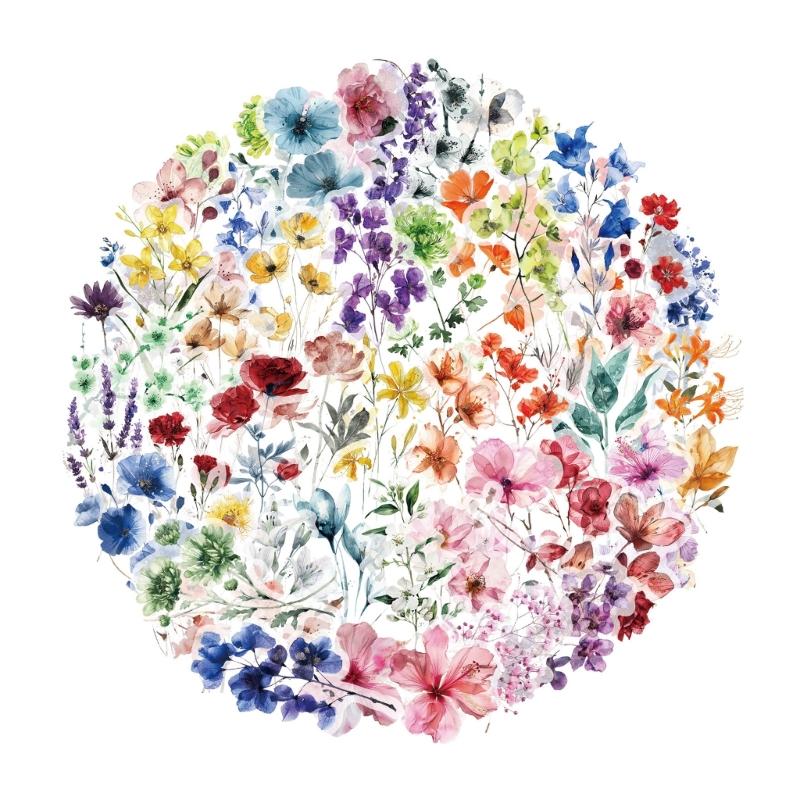 

50Counts Flower Leaf Decorative Sticker Water Resistant PET Sticker for Scrapbooking Water Bottle Phone Case Guitar 1