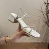 Women's Summer Crystal Narrow Band Women Sandals Concise Comfort Thick Heel Footwear for Ladies