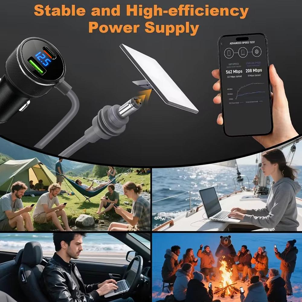 For Starlink Charger USB Type C Lighter Car Charger with Digital Voltmeter Waterproof Extension Car Accessories