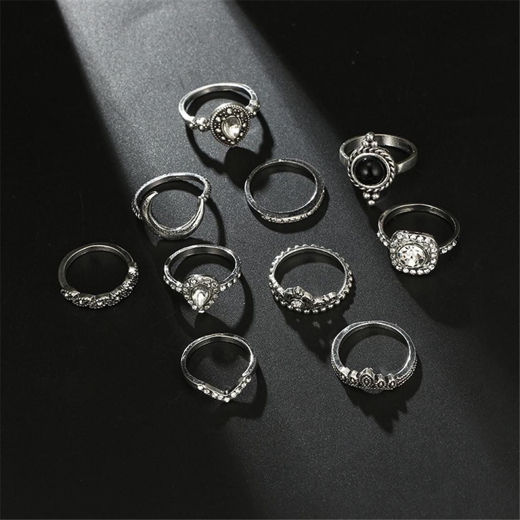 Boutique Creative Minimalist Black Flower Combination 11- Piece Ring