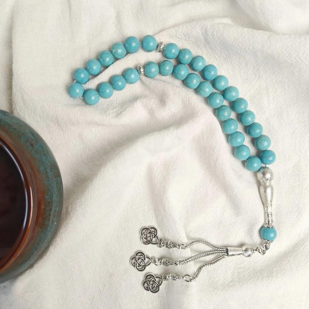 Nahöstliche islamische Gebetskette, handgefertigte Harzperlen Türkis Türkei Muslimische Gebetsperlen Handarbeit Quasten Armband