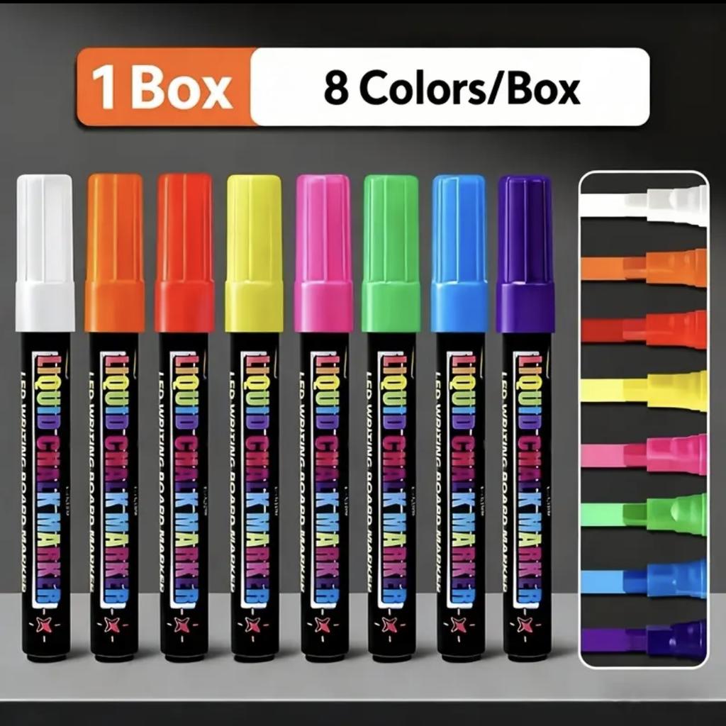 8 Pack Vibrant Liquid Chalk Markers Erasable Fluorescent Pens Chisel Tip for LED Writing Board Chalkboard Sign