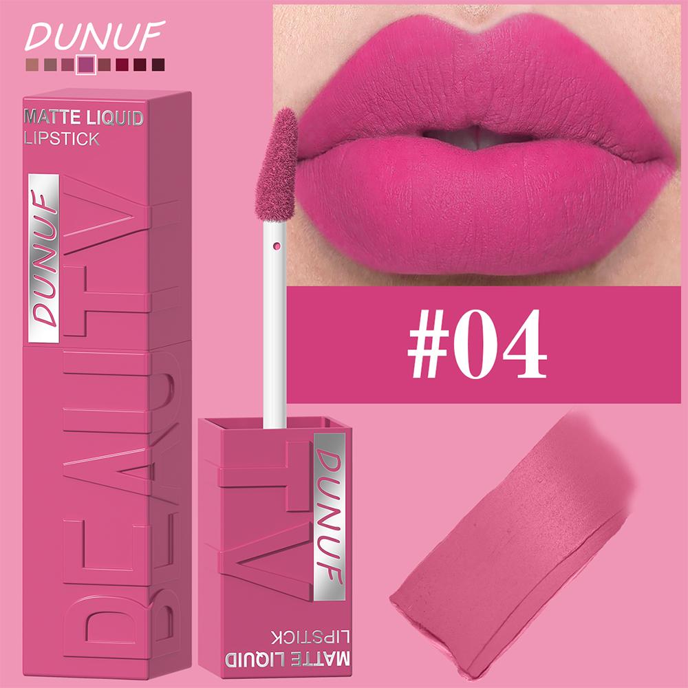 DUNUF 8-farbiger matter Samt glatter einfach aufzutragender quadratischer Tuben-Lippgloss wasserfester dreidimensional aufpolsternder Lippenstift