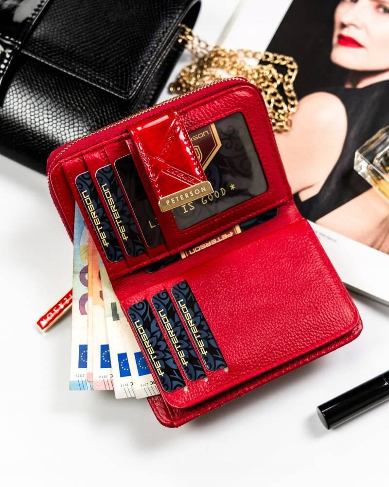Women's wallet made of genuine leather with a snap and zipper closure - Peterson
