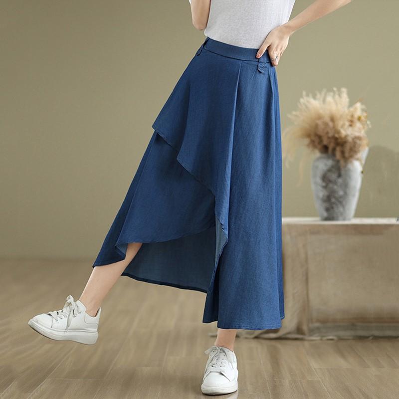 Plus Size High Waist Vintage Summer Casual Loose Long for Woman Denim Skirts Womens Skirt