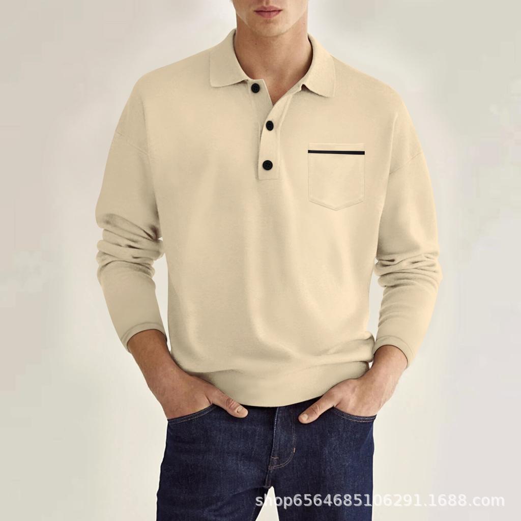 Spring Long Sleeved V-neck Men's Casual Top Polo Shirt