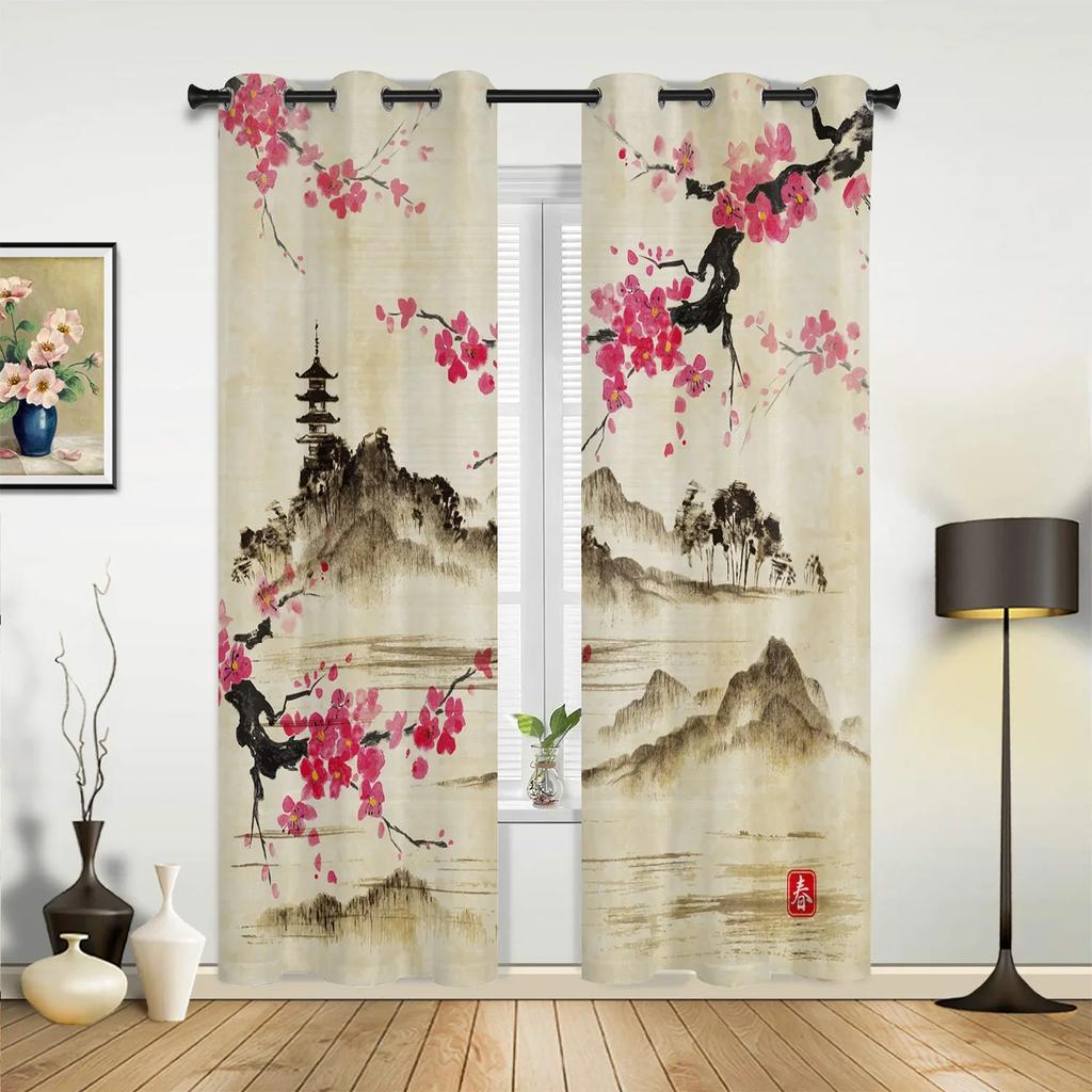 Pflaumenblüten-Vogel im chinesischen Stil, Fenstervorhänge, Heimdekoration, Wohnzimmervorhänge, Kinderzimmer, Cortinas für Küche und Schlafzimmer