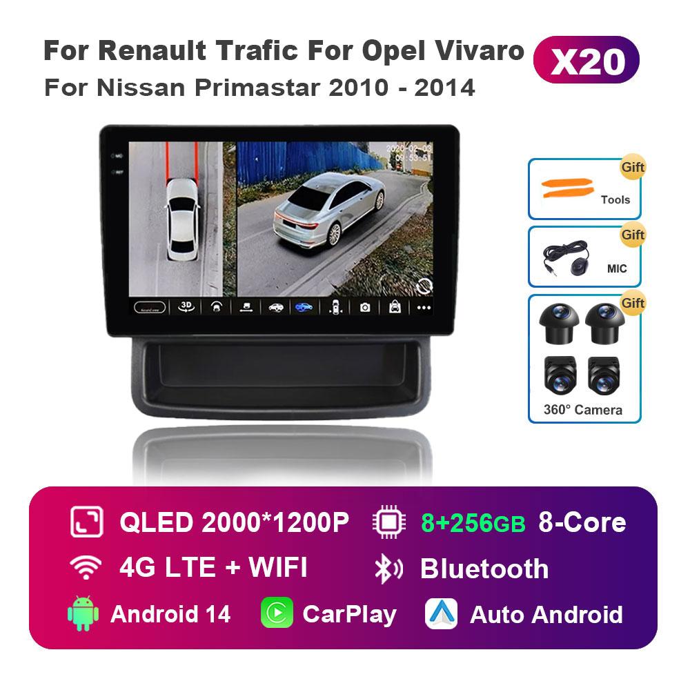 Car Radio Multimedia Player Android 14 for Renault Trafic For Opel Vivaro For Nissan Primastar 2010 - 2014 4G BT Split Screen