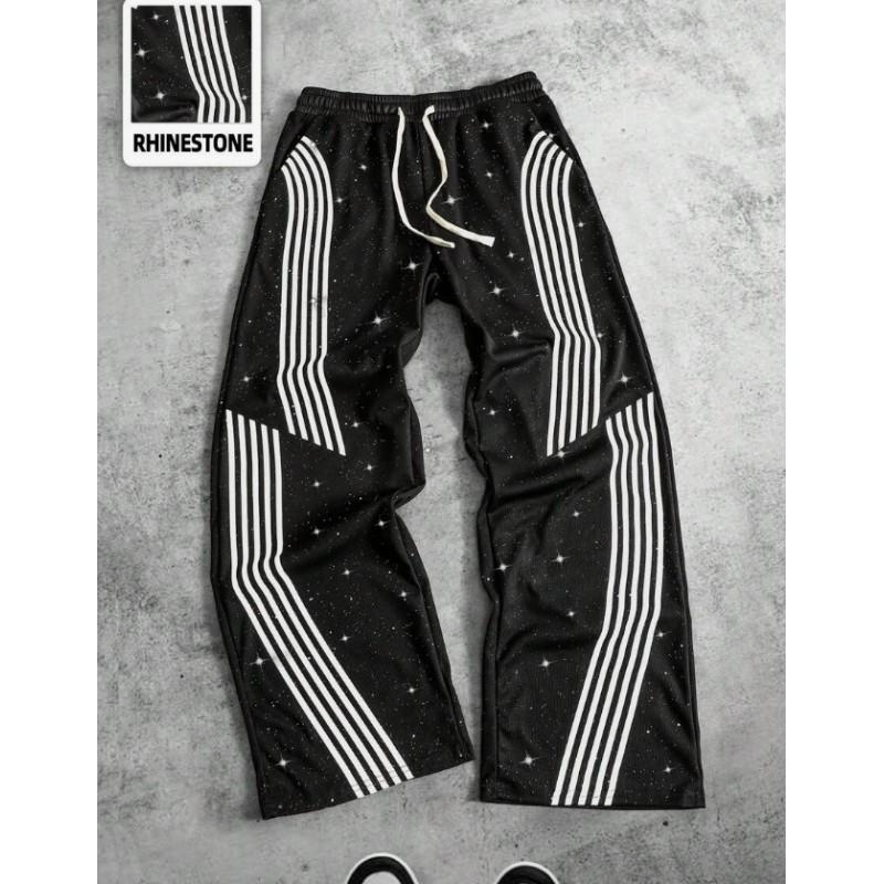 Pantalon de survêtement à rayures rétro avec badge imprimé lettre pour homme - Coupe ample droite - Streetwear - Pantalon décontracté