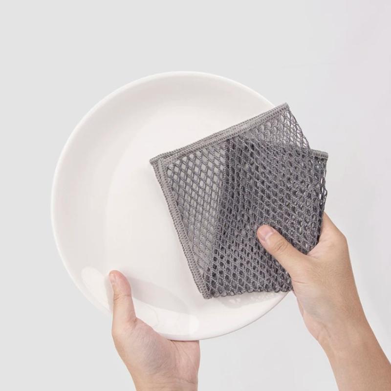 5PCS Microfiber Mesh Dishcloths Non Stick Pan Safe Heavy Duty Wire Mop Alternative Scouring Pads Reusable Dishwashing Cleaning Cloth 30x30cm