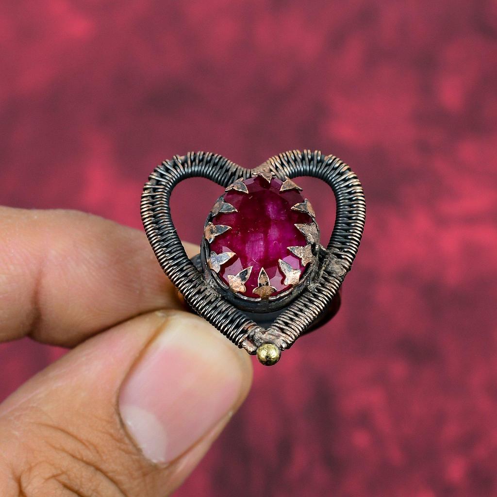 Faceted Kashmir Ruby Ring Copper Wire Wrapped Gemstone Ring Elegant Jewelry Adjustable Ring Copper Wire Wrap Jewelry Handmade Rings For Gift