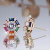 Cute Rainbow Zircon Stud Earrings for Women Luxury Gold Silver Color Wedding Jewelry Gift