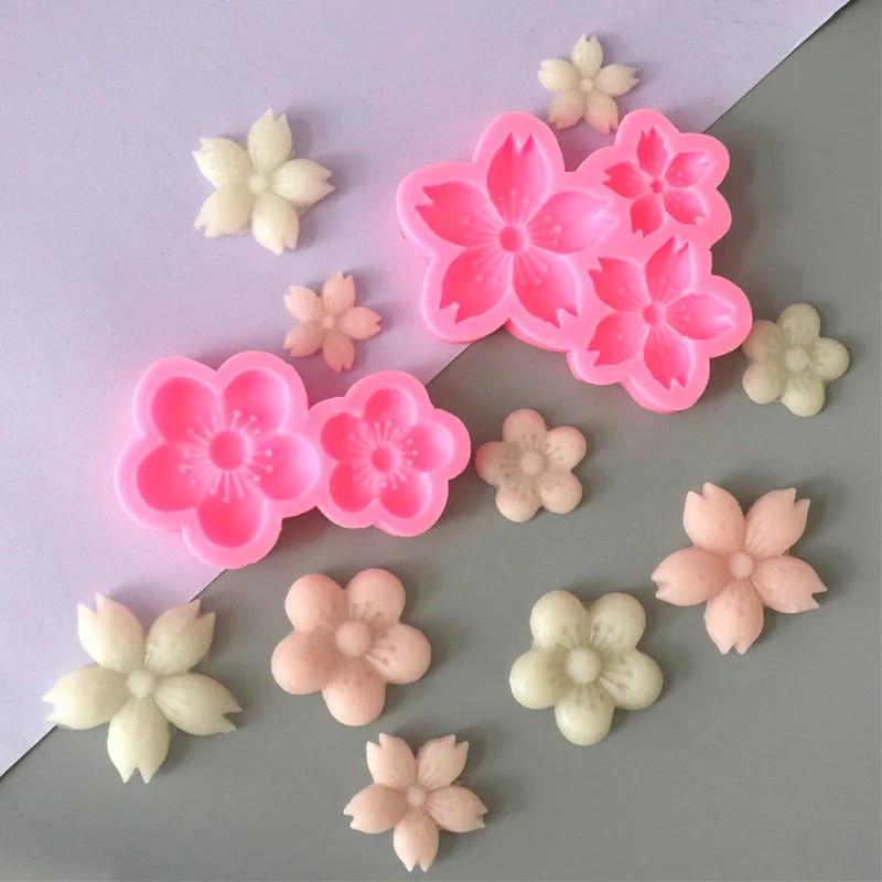 Sakura Baking Tray Flowers Shaped Plum Blossom Fondant Clay Silicone Mold for Mousse Chotolate Dessert Soap Cake Decorating Tool