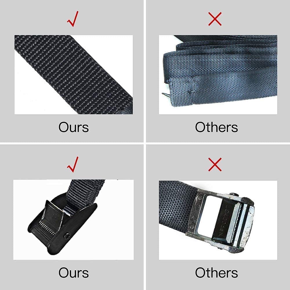 4 Pack Adjustable Heavy Duty Tie Down Straps with Quick Secure Cam Buckles for Cargo Trucks Trailers Moving Loads Black
