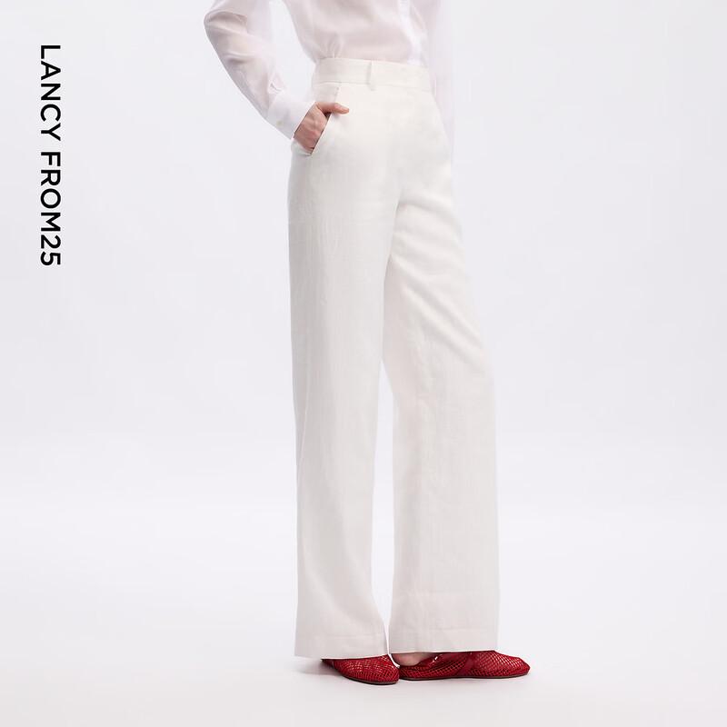 LANCY Women's Lanting Xu White Linen Flared Suit Pants