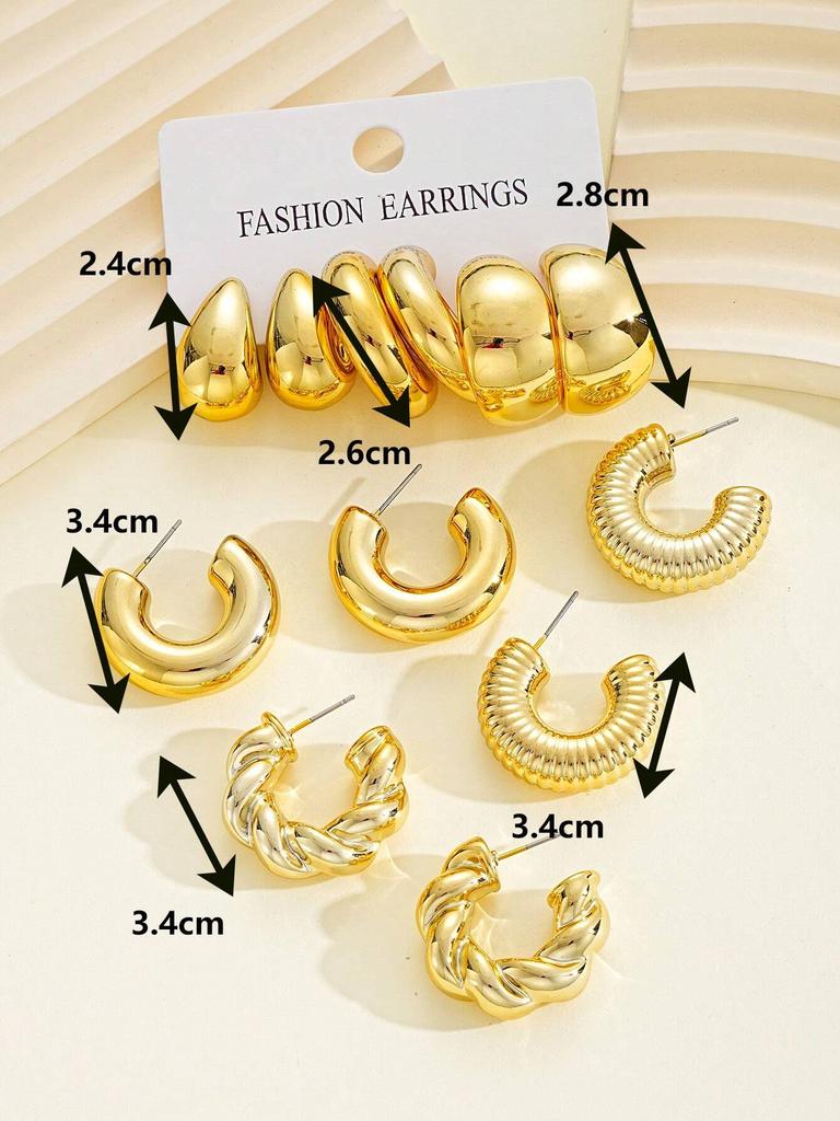 Fashion Classic Twist C Shape Earring Set For Women Tear Drop Design Gold Color Earrings Daily Workplace And Party Outfits Gifts