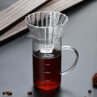 Sharing Pot, Hot and Cold Resistant Glass Coffee Graduated Hand Brewing Pot, Three-hole Corrugated Glass Filter Cup