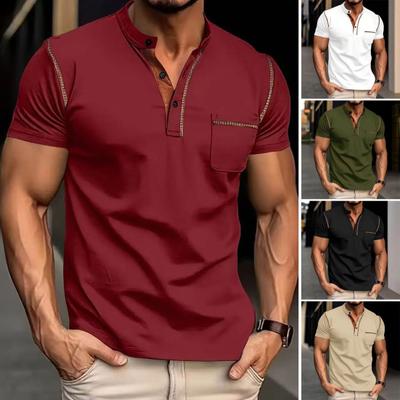Hauts d'été pour hommes Col montant Boutons Demi-patte de boutonnage T-shirt Manches courtes Décontracté Pullover Hauts Vêtement quotidien