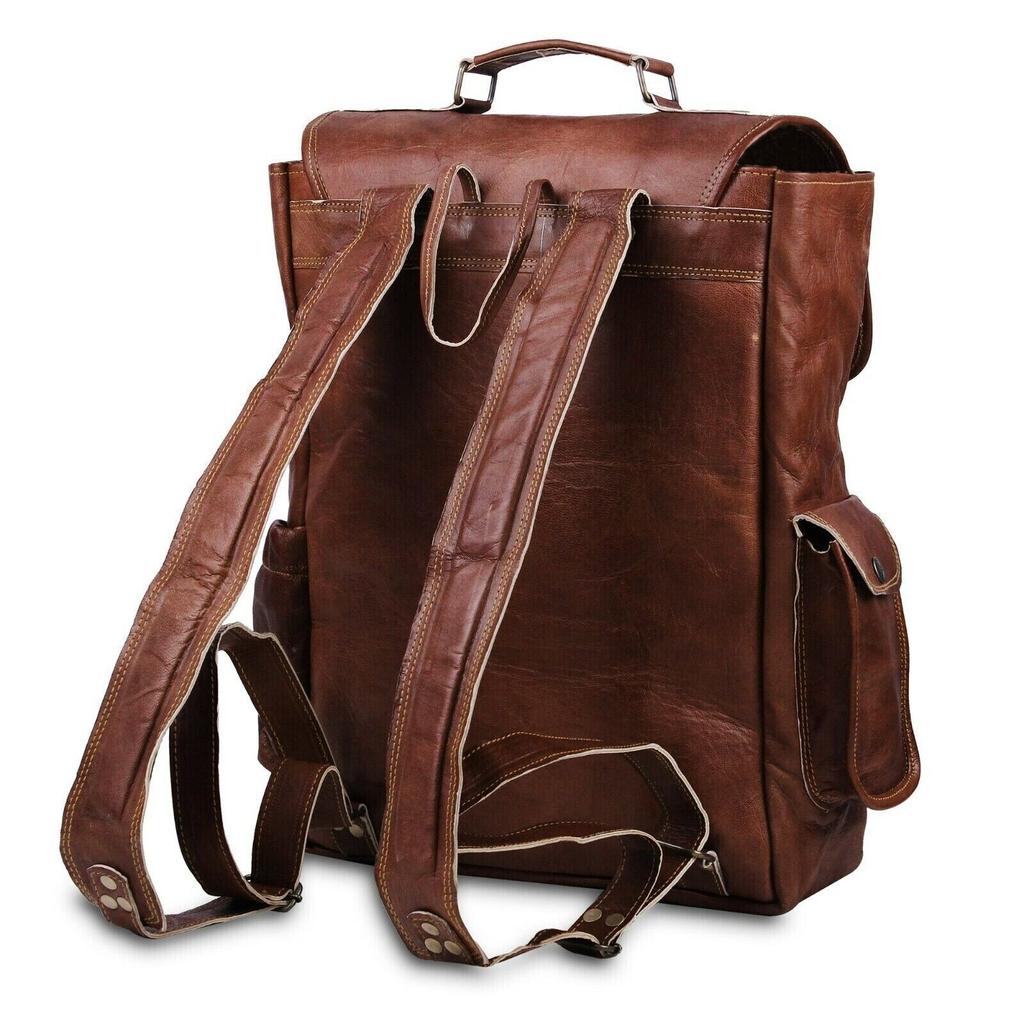 Handgefertigter Vintage-Rucksack aus echtem braunem 100 % Leder, Reisetasche, Unisex