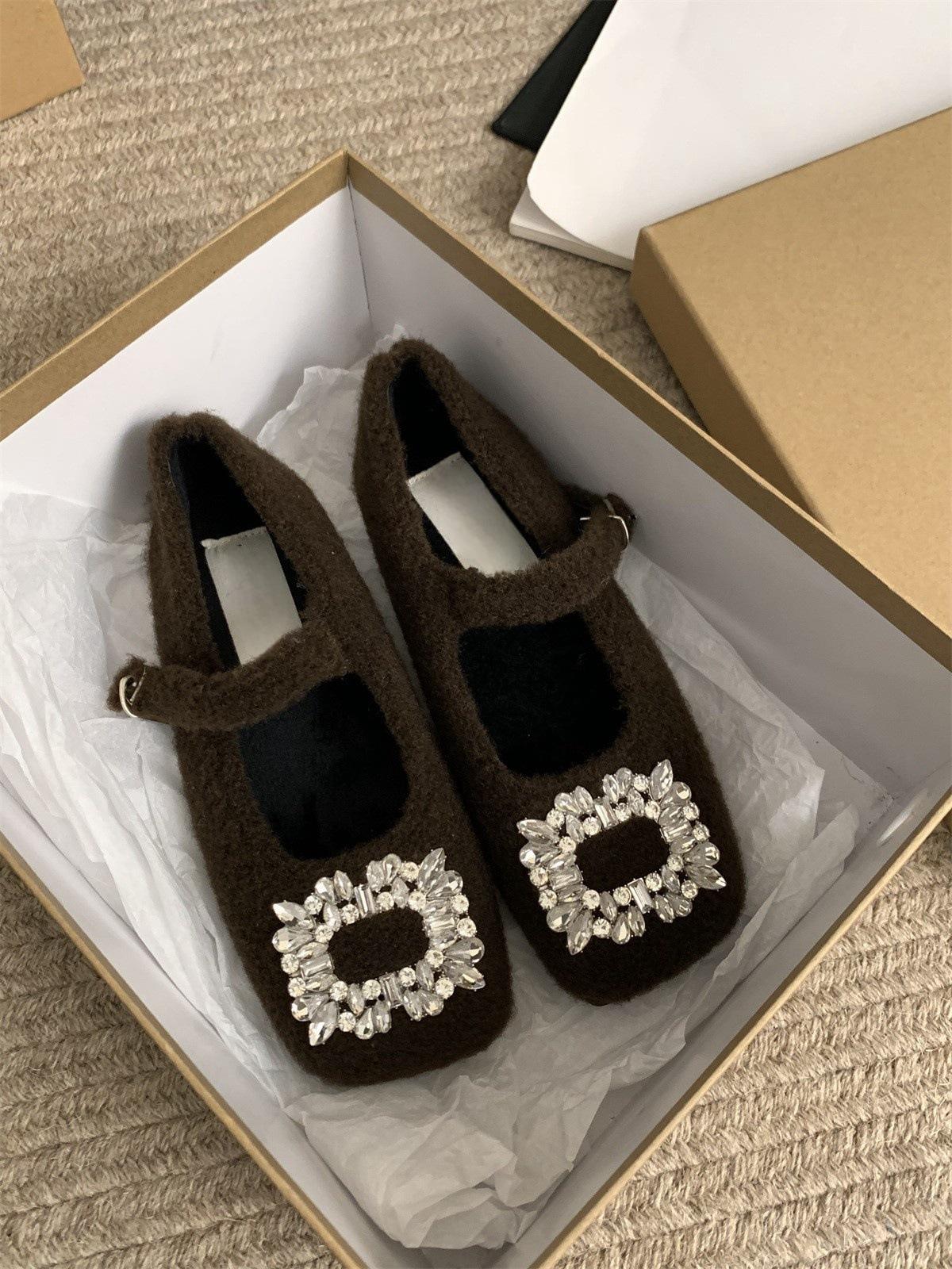 

Женский темперамент туфли Мэри Джейн женские бархатные вечерние туфли с квадратной головкой и стразами шерстяные туфли женская зимняя одежда одинарные туфли 40