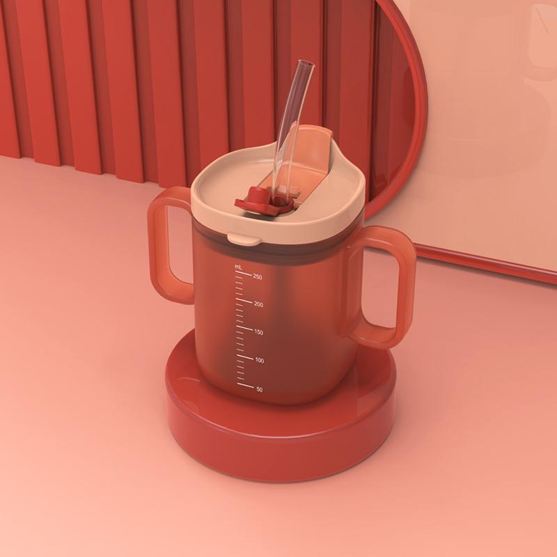 

Детский тренировочный поильник: Двухкомпонентная чашка-поильник с носиком-уткой и трубочкой, обучающая чашка для малышей 250ml оранжевый