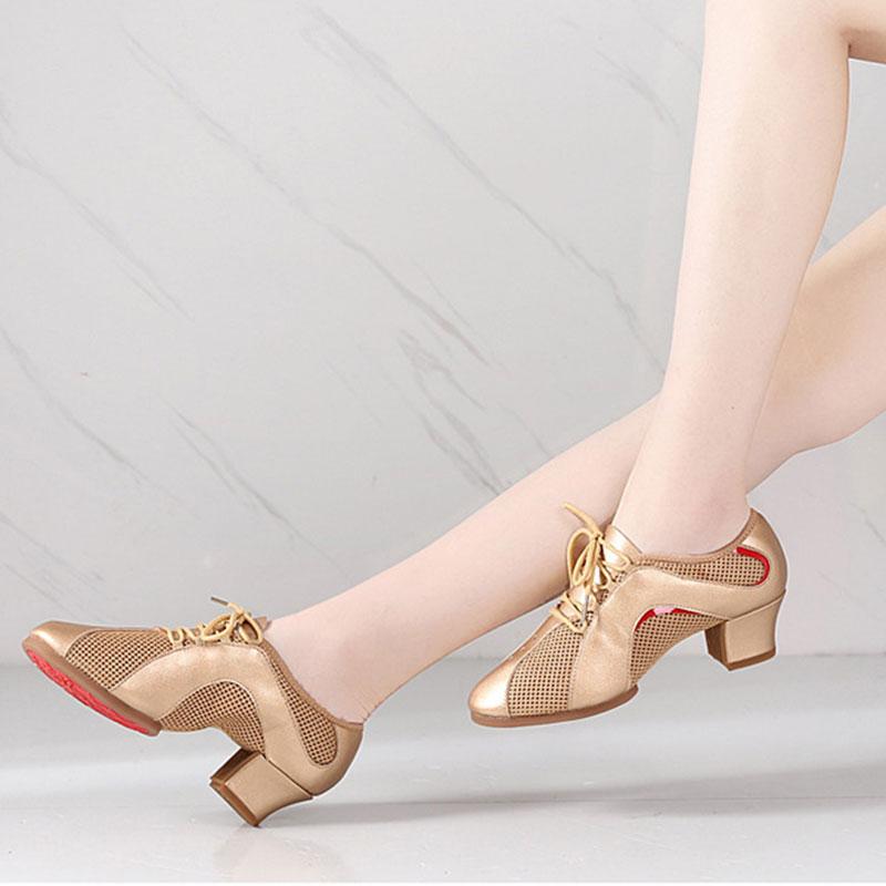 Mid Heel Modern Dance Shoes Leather Mesh Jazz Dance Shoes for Boys and Women Adult Latin Modern Dance Salsa Dance Party Dance Heeled 3.5CM