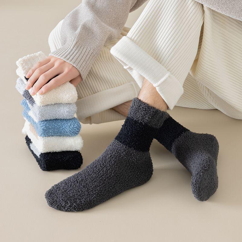 Winter and Autumn Men's Coral Fleece Mid-calf Socks, Men's Multi-color Coral Fleece Socks, Warm Floor Socks, Sleep Socks