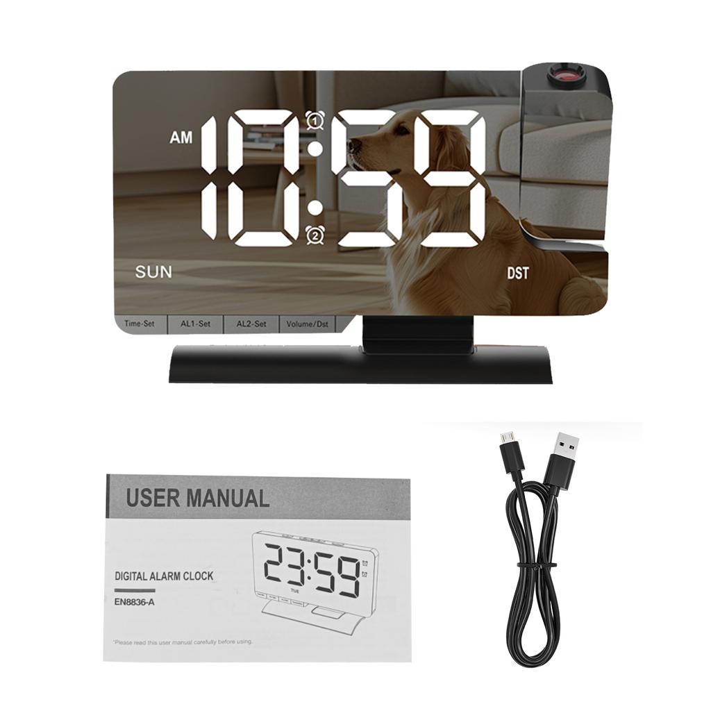 LED Digital Alarm Clock with Time Projection, Dual Alarms, USBCelsiusType-C Charging Ports, 6-  Dimmable, Daylight Saving Time (DST), Snooze