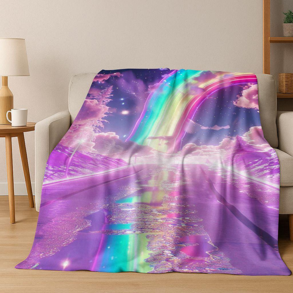 Colorful Rainbow Clouds Dream Sky Cartoon Flannel Blanket,Cozy Soft Throw Blanket for Home Bedroom Bed Sofa Picnic Cover Kids