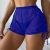 Women's Summer Mesh Bikini Cover Beach Swimwear Transparent Drawstring Shorts