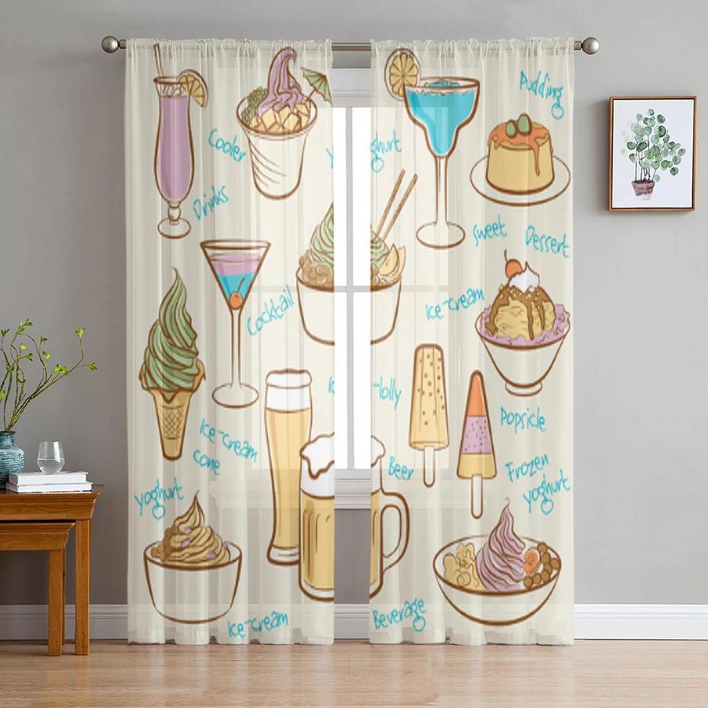 Dessert Cake Bread Modern Tulle Curtains for Living Room Bedroom Home Kitchen Window Sheer Curtains