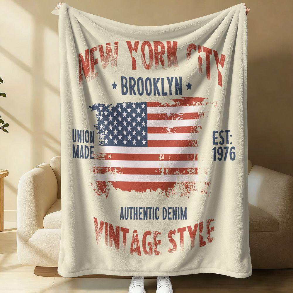 Vintage Flag Flannel Blanket Retro Americana Throw Soft Warm Fleece Bed Sofa Blanket Gift Blanket 100cmx150cm