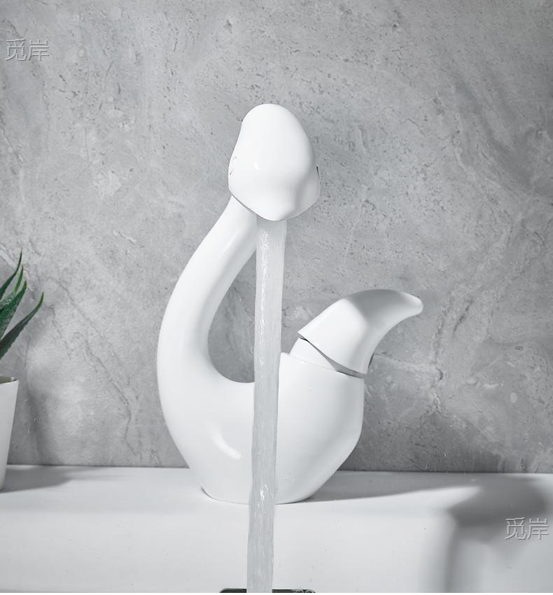 Gold Creative Swan Basin Faucet, Solid Brass Bathroom Vanity Sink Faucet, Hot and Cold Water Faucet, Gunmetal Gray