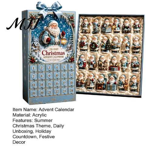 Christmas Advent Calendar 2026 Summer Beach Santa Calendar, 24-Day Acrylic Ornament Set with Tropical Tree Hanging Decor Surfing Figures,