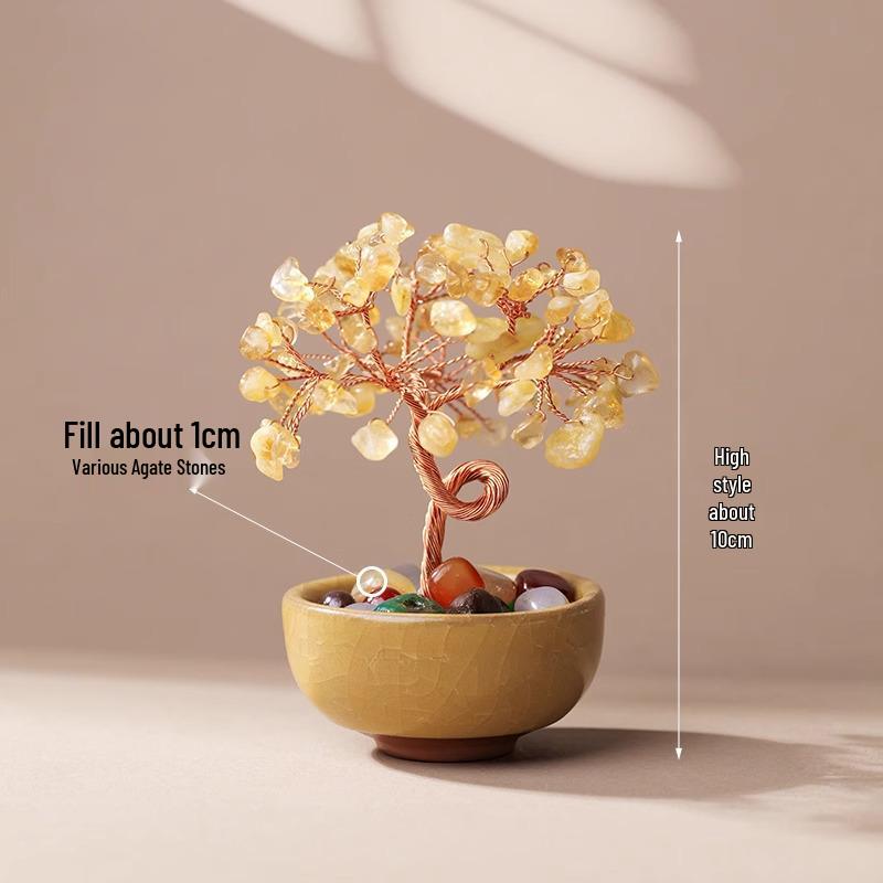 

Натуральный цитрин Денежное дерево Орнамент с основанием из агатового камня для декора дома или офиса