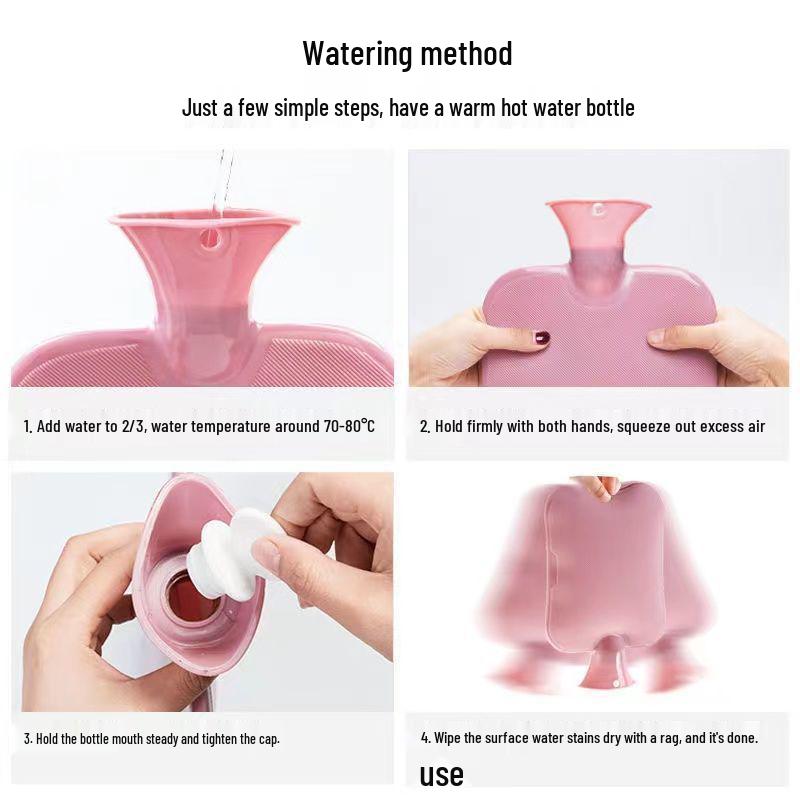 Bolsa de Água Quente Portátil de PVC Espessado com Aquecedor de Mãos de Pelúcia Sarjada.