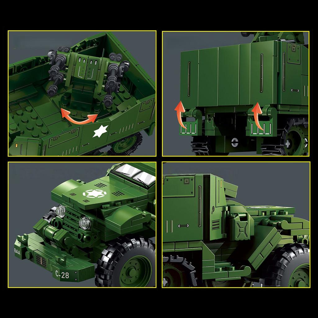 WW2 Military Tank Series M16 Half-Track Armored Vehicle Army Truck Building Blocks Children Kids Birthday Christmas Toy Gifts