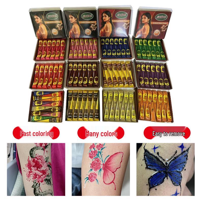 Plant-Based Henna Tattoo Paste: Hand-Painted Semi-Concealing Cream with Various Shades Available