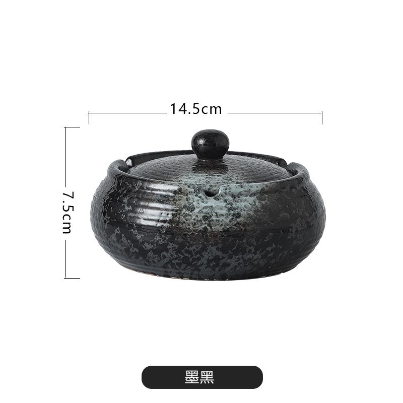 Retro Ceramic Ashtray with Cover Anti-ash Flying Round Cigarette Butts Cylinder Home Decoration Accessories Ceramic Ashtray