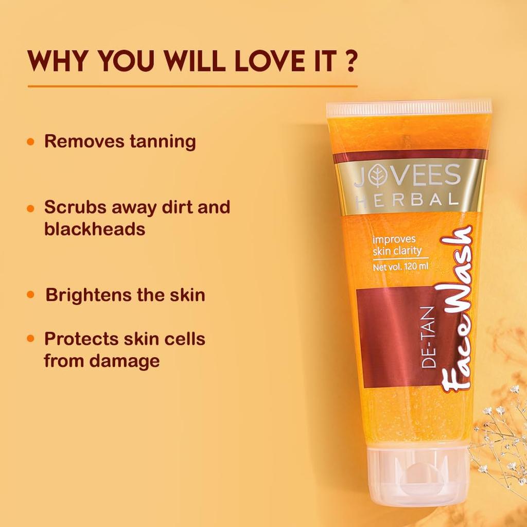 Jovees Herbal Detan Face Wash 50ml Gentle Cleanser For Tan Removal Brightening  Even Skin Tone Radiant Glow Daily Use Suitable For All Skin Types